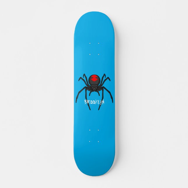Scary black widow spider cartoon illustration skateboard (Front)