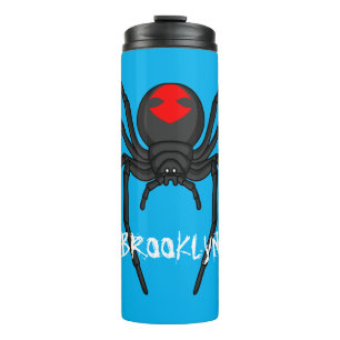 Scary black widow spider cartoon illustration thermal tumbler