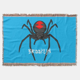 Scary black widow spider cartoon illustration throw blanket