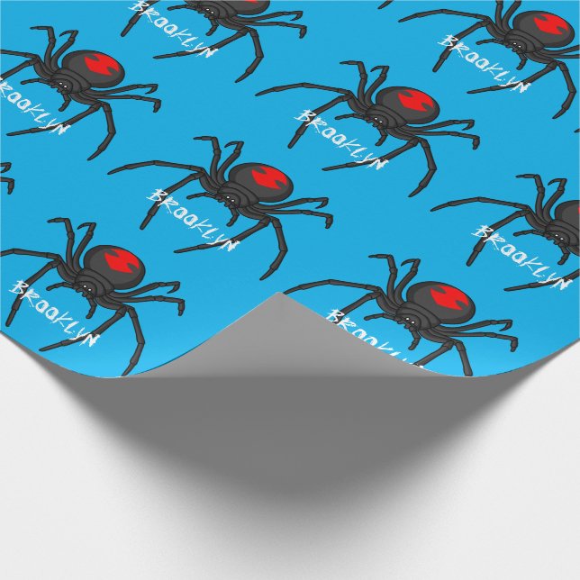 Scary black widow spider cartoon illustration wrapping paper (Corner)