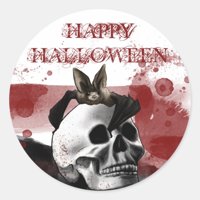 Scary Bloody Skull Happy Halloween Party  Classic Round Sticker (Front)