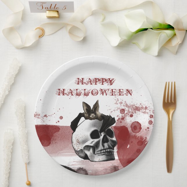 Scary Bloody Skull Happy Halloween Party  Paper Plate (Wedding)