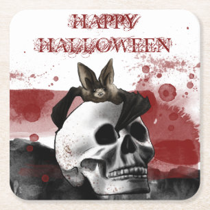 Scary Bloody Skull Happy Halloween Party Square Paper Coaster
