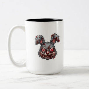 Scary Bloody Zombie Bunny Halloween Illustration Two-Tone Coffee Mug