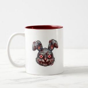 Scary Bloody Zombie Bunny Halloween Illustration Two-Tone Coffee Mug