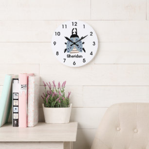 Scary blue bug beetle black spiky legs personalize large clock