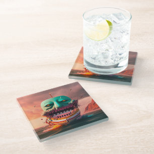 Scary boat glass coaster