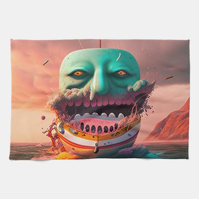 Scary boat kitchen towel (Horizontal)