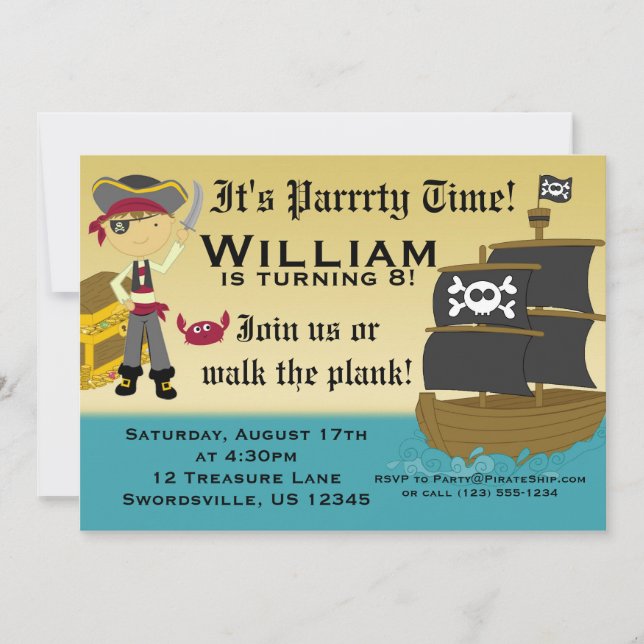 Scary Boy Pirate Birthday Party Invitation (Front)