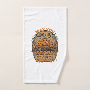 Scary Bright Halloween Pumpkins Bats Broomstick_1 Hand Towel