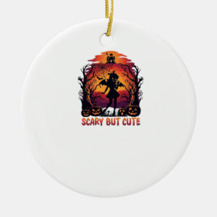 Scary But Cute Halloween Bat Girl Pumpkins Haunted Ceramic Ornament