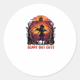 Scary But Cute Halloween Bat Girl Pumpkins Haunted Classic Round Sticker