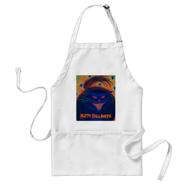 Scary Cat Blue 'Happy Halloween' apron (Front)