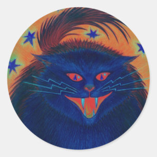 Scary Cat Blue round sticker
