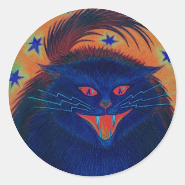 Scary Cat Blue round sticker (Front)