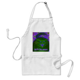 Scary Cat Green 'Happy Halloween' apron
