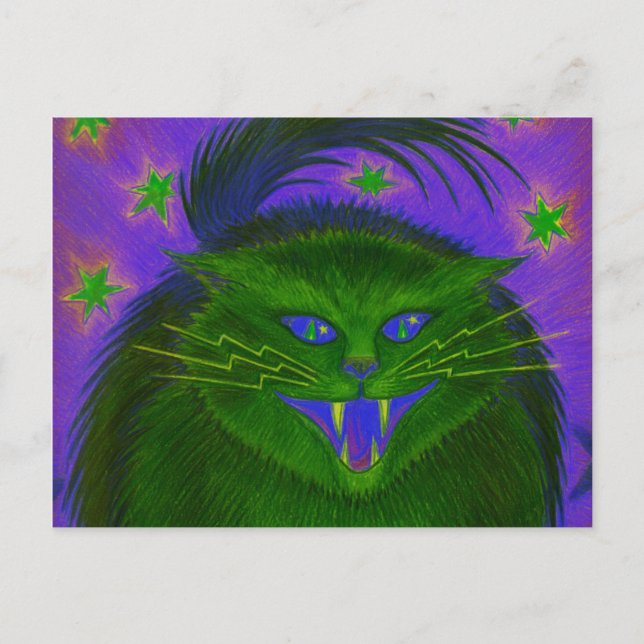 Scary Cat Green postcard horizontal (Front)