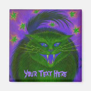 Scary Cat Green 'Your Text' fridge magnet