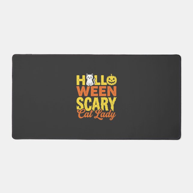 Scary Cat Lady Halloween Design_1 Desk Mat (Front)