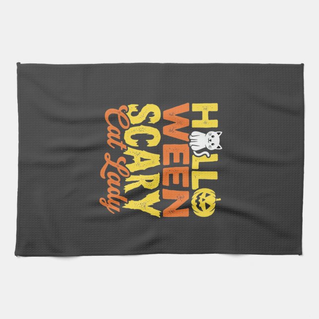 Scary Cat Lady Halloween Design_1 Kitchen Towel (Horizontal)