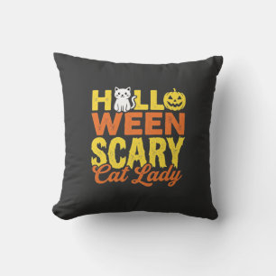 Scary Cat Lady Halloween Design_1 Throw Pillow