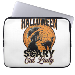 Scary Cat Lady Halloween Witch Web Vintage Shirt_1 Laptop Sleeve