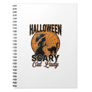 Scary Cat Lady Halloween Witch Web Vintage Shirt_1 Notebook