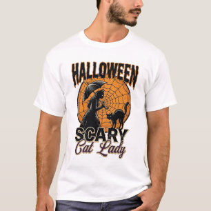 Scary Cat Lady Halloween Witch Web Vintage Shirt_1 T-Shirt