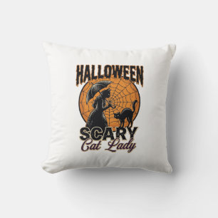 Scary Cat Lady Halloween Witch Web Vintage Shirt_1 Throw Pillow