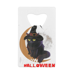Scary Cat Meow Halloween And He Moon Witch Costume Credit Card Bottle Opener
