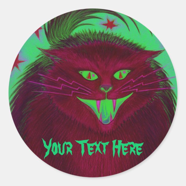 Scary Cat Red 'Your Text' sticker (Front)