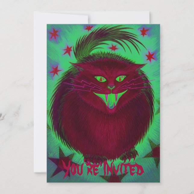 Scary Cat red 'You're Invited' invitation (Front)
