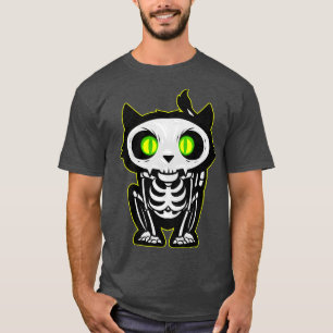 Scary Cat Skeleton With Glowing Eyes For Halloween T-Shirt