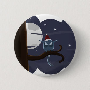scary christmas owl 2 inch round button