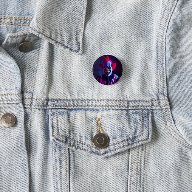 scary clown 1 inch round button (In Situ)