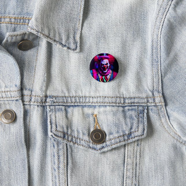 scary clown 1 inch round button (In Situ)