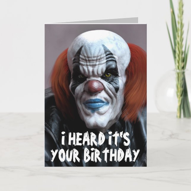 SCARY CLOWN FUNNY BIRTHDAY SNUGGLE Greeting Card (Front)