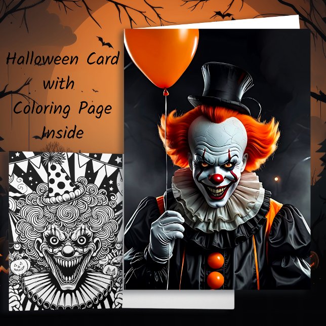 Scary Clown Halloween and Colouring Page Card (Creator Uploaded)