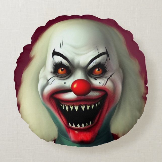 scary clown horror portrait ugly monster Halloween Round Pillow (Front)