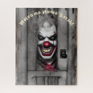 Scary Clown Portrait With Terrifying Custom Text Jigsaw Puzzle