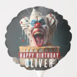 Scary clown themed Birthday Balloon<br><div class="desc">A birthday balloon featuring a Scary clown themed birthday cake with "Happy Birthday", all-caps bold font. Personalize it by adding your name(s).</div>