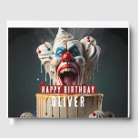 Scary clown themed Birthdays Guest Book<br><div class="desc">Birthdays guest book featuring a Scary clown themed birthday cake with "Happy Birthday",  all-caps bold font. Personalize it by adding your text. Can be used through the years.</div>