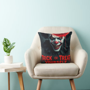 Scary Clown Trick or Treat Yourself Throw Pillow