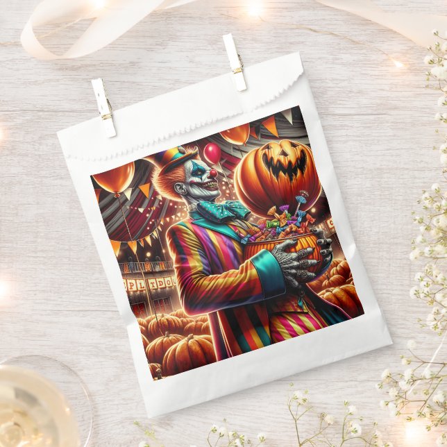 Scary Clown with Jack O' Lantern Halloween Favour Bag (Clipped)