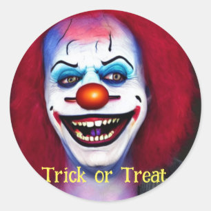 Scary Crazy Clown Trick or Treat Halloween Classic Round Sticker