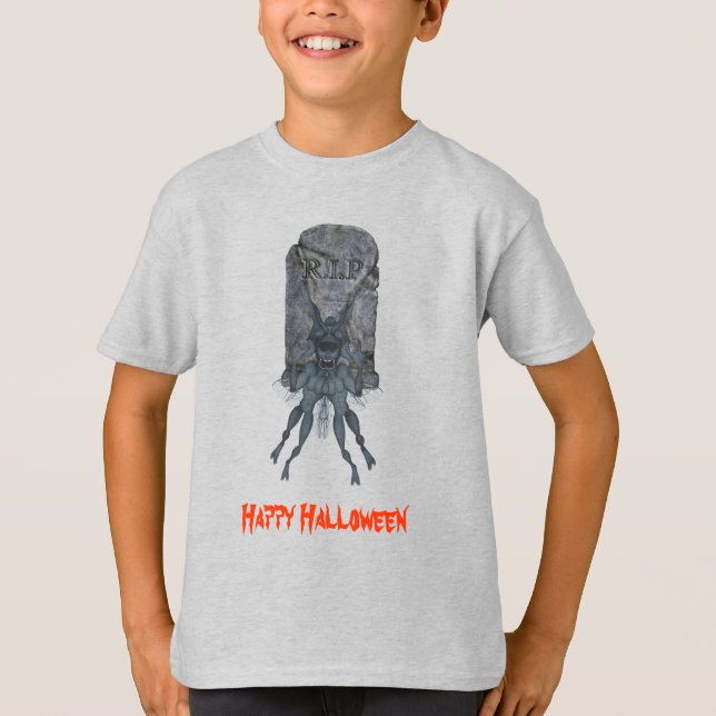 Scary Creature Tombstone Halloween T-Shirt (Front)