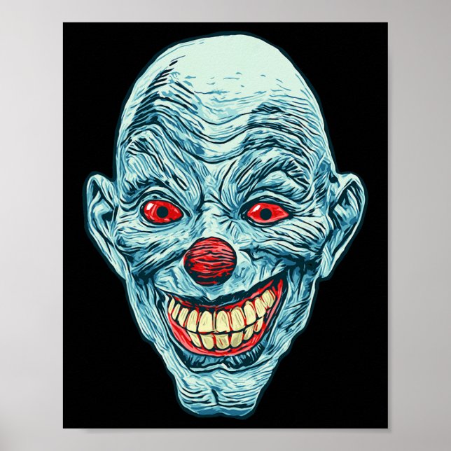 Scary Creepy Clown Face Halloween Horror Graphic  Poster (Front)