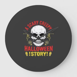 Scary Creepy Halloween Story Skull Design_1 Large Clock
