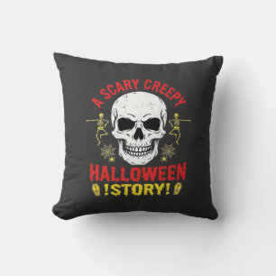 Scary Creepy Halloween Story Skull Design_1 Throw Pillow