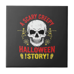Scary Creepy Halloween Story Skull Design_1 Tile